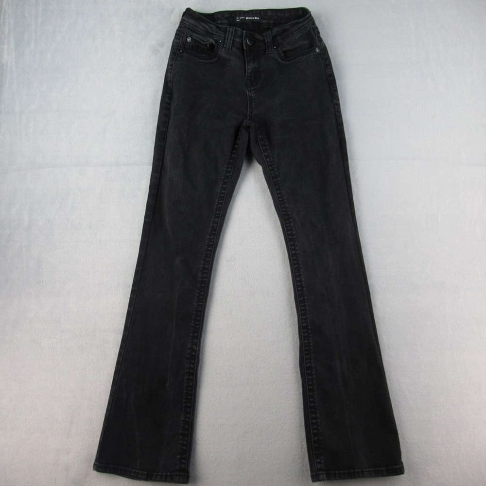 Western‎ Blue Black Bootcut Jeans Womens Size 3 Faded Embroidered Pockets Y2K